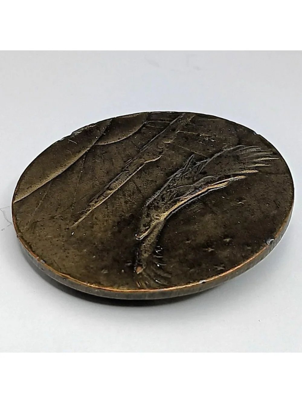 Vintage Round Brass Belt Buckle With Eagle In Flight Design A-48